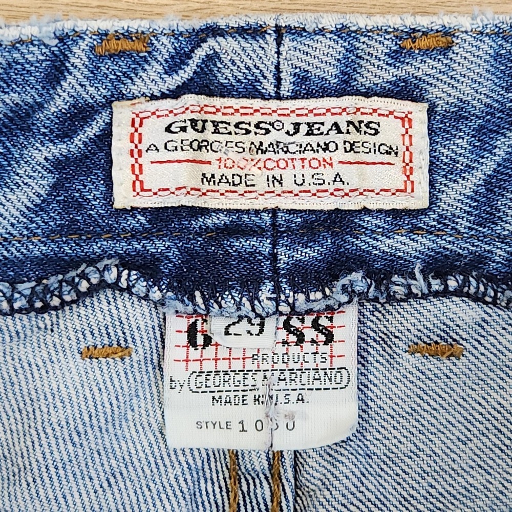 Vintage Guess Jeans Womens 26x28 Blue Lace Panel High Rise Straight USA Made 80s - Picture 3 of 8